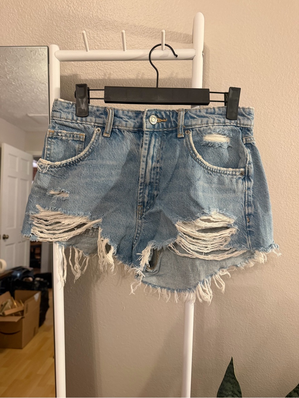 Zara Light Blue Distressed Denim Cutoff Shorts